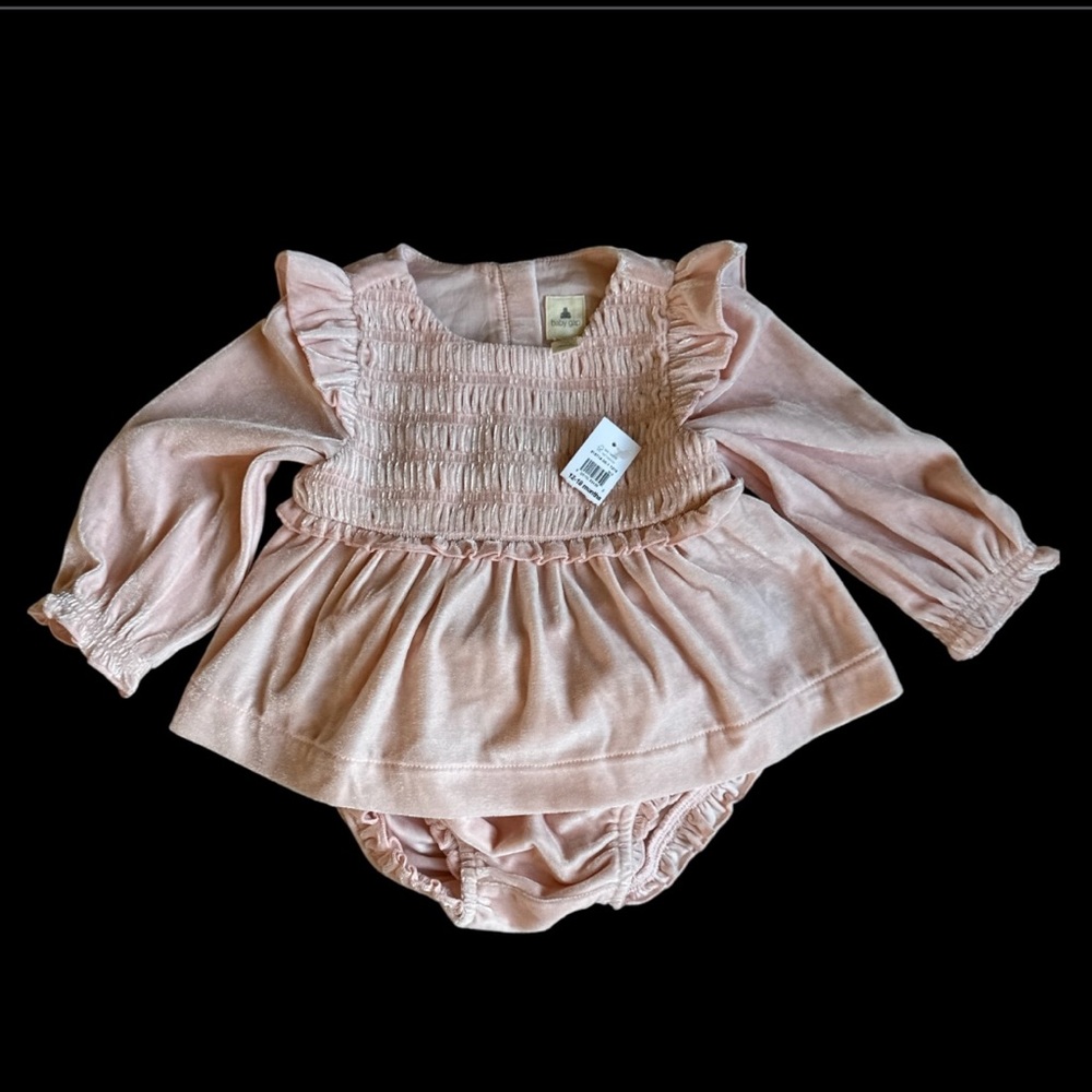 GAP Baby Girl Pink Velvet Smocked 2 Piece Set size 12-18M NWT